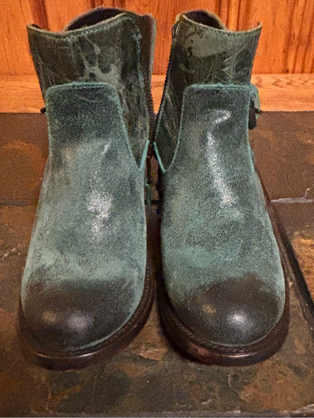 JB Dillon Leather Western Teal Green Ankle Boots